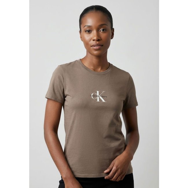 Camiseta Feminina Calvin Klein Jeans Reissue Centralizado Taupe