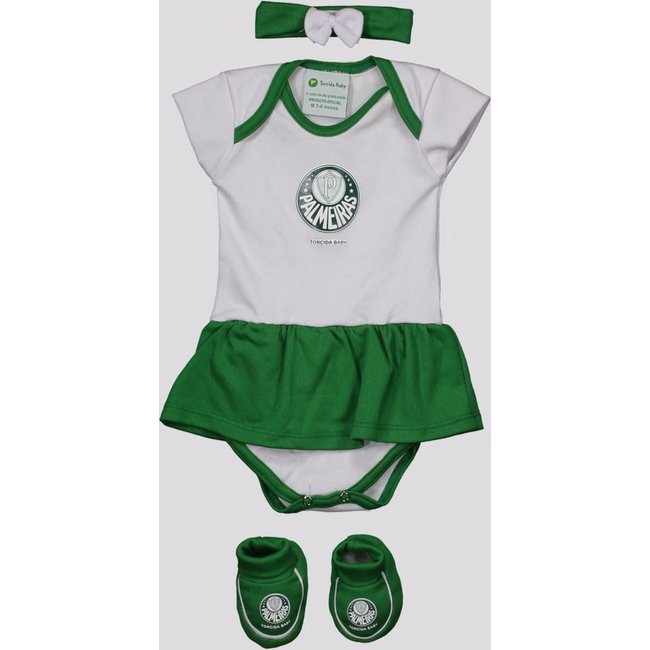 Kit Body Palmeiras Torcida Feminino Branco e Verde