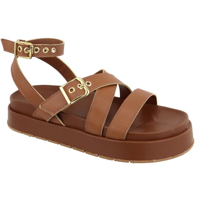Sandalia Papete Flatform Feminina Caramelo Tiras Sola Alta Tellini Store
