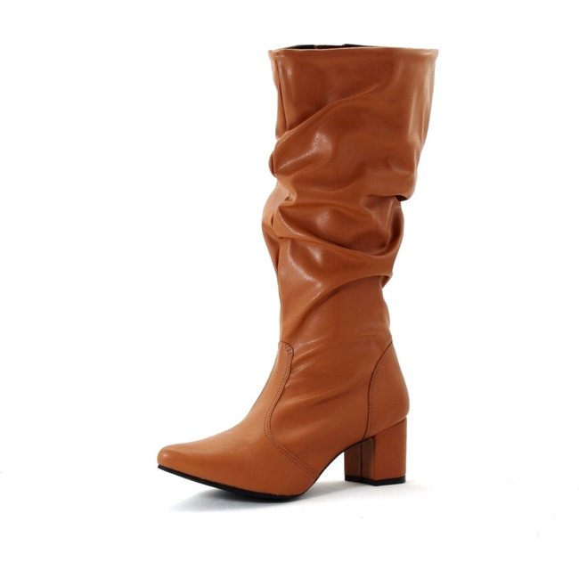 Botas Femininas Montaria Cano Alto Lirom Salto Grosso Bico Bino Confortável Caramelo