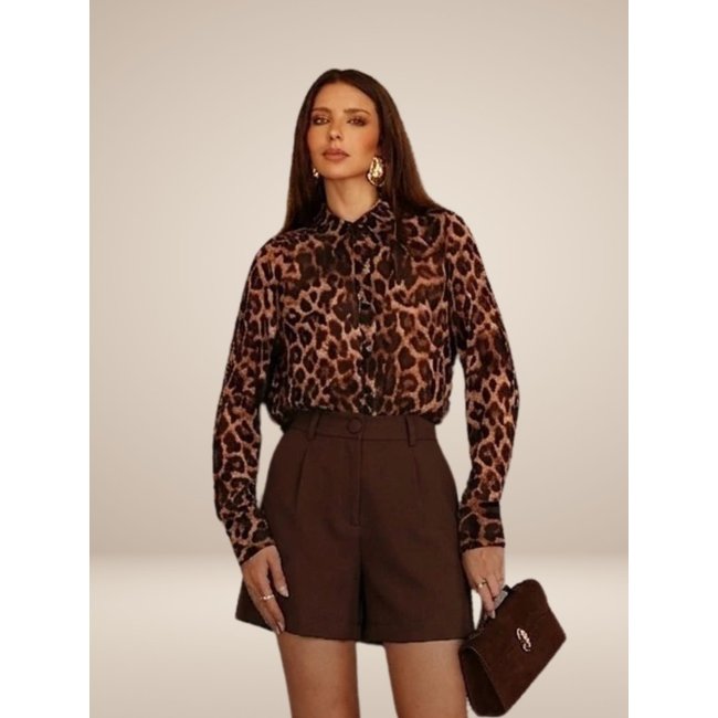Camisa Via Lessa Luanda Animal Print Marrom