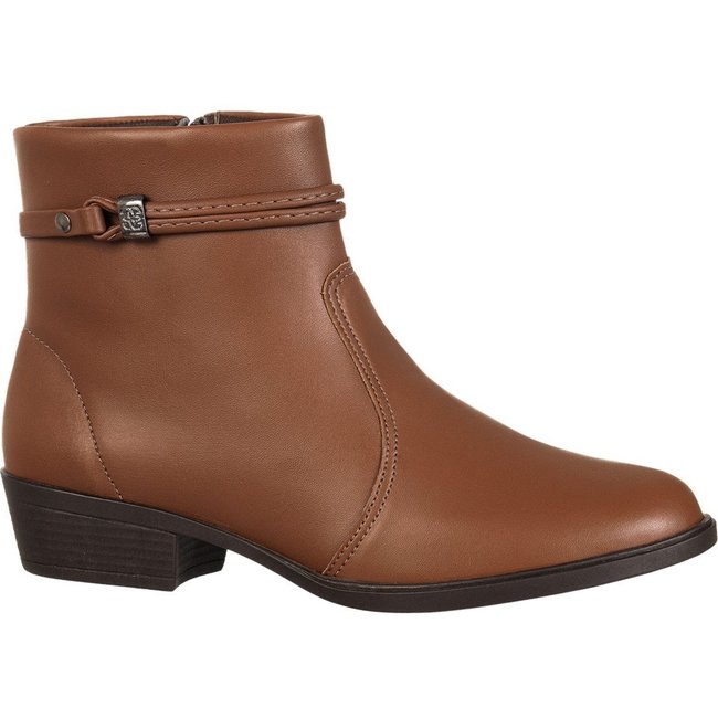 Bota Feminina Bico Redondo Gigil Salto Baixo Zíper Caramelo
