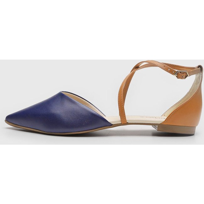 Sapatilha Feminina cê Bico Fino Azul Marinho/Caramelo