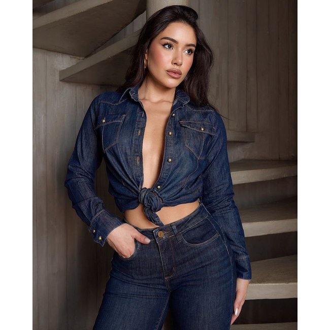 Camisa Jeans Feminina Básica 23812 Amaciado Consciência