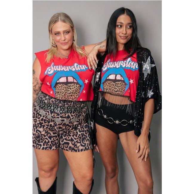 Muscle Tee Cropped Vermelha Com Correntes Superstar marinaegabriella