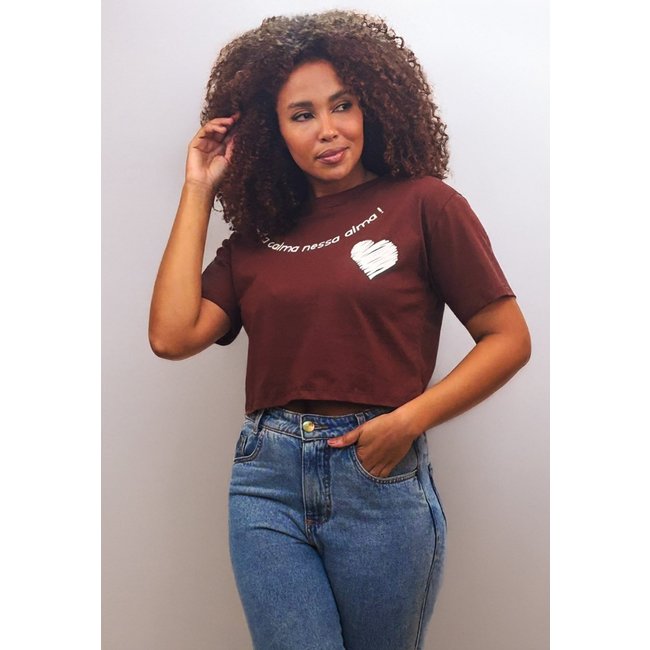 Blusa Cropped Cabanafree Algodão Manga Curta Marrom
