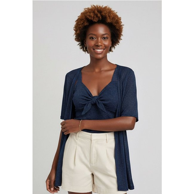 Regata Feminina Laço Lurex Marialícia Azul