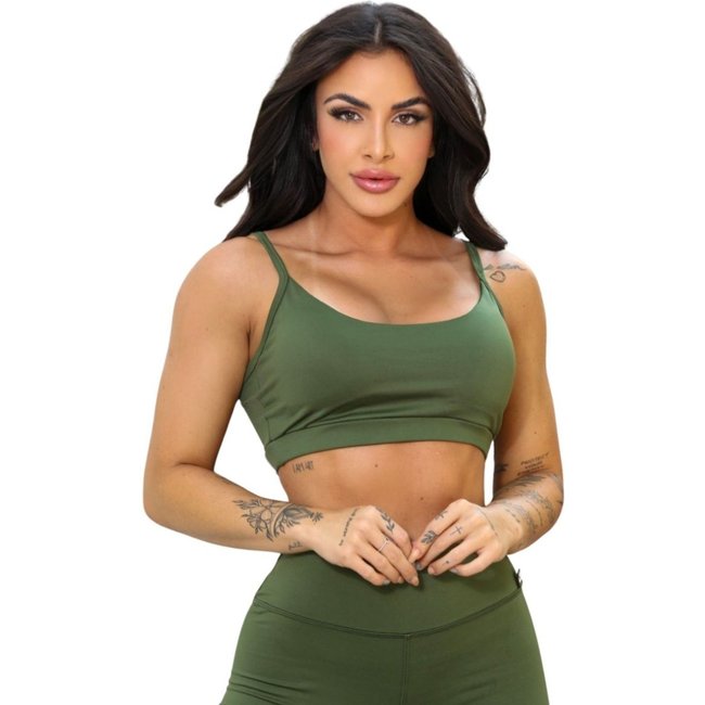 Top Alça Básico FMF Suplex Fitness Feminino Confortável para Treino e Academia Verde