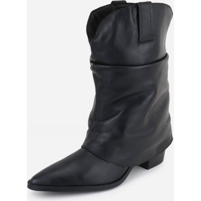 Bota Texana Country Western Enrugada Em Couro Feminina Bico Fino Maria Paula Preto