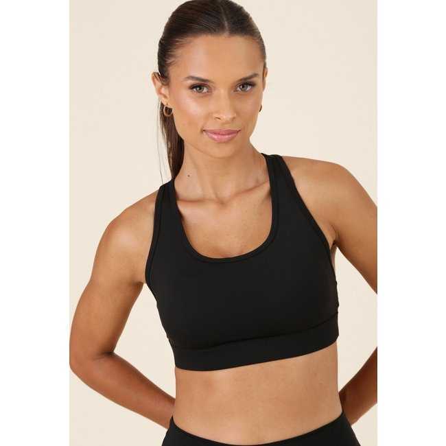Top Esportivo Pop Me Em Poliamida Sem Manga Vazados Costas Preto