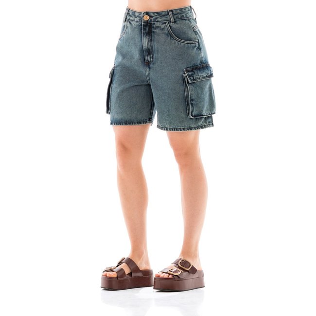 Bermuda Jeans Feminina Arauto Mom Cargo Brown