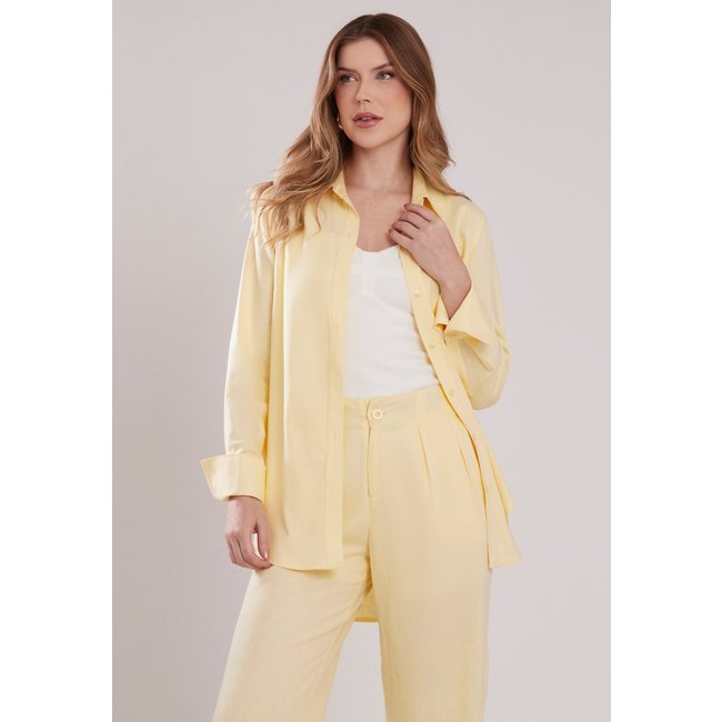 Camisão Linho Miss Joy 7898 Manga Longa Amarelo