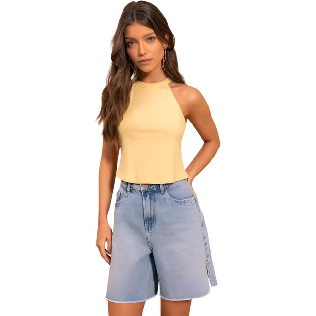 Bermuda Feminina Cintura Alta Aberturas Laterais Jeans Claro Lez A Lez