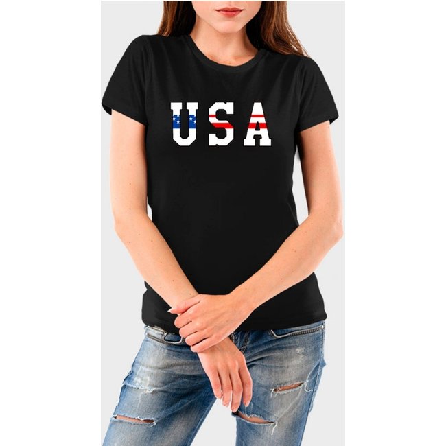 Camiseta Feminina Preta USA Algodão Premium Benellys