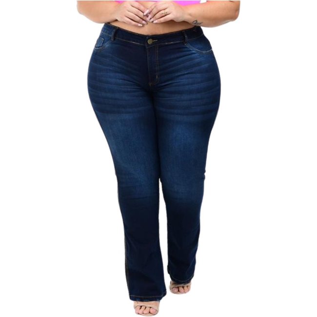 Calça Flare Plus Size Manchada Jeans Loka Kamily