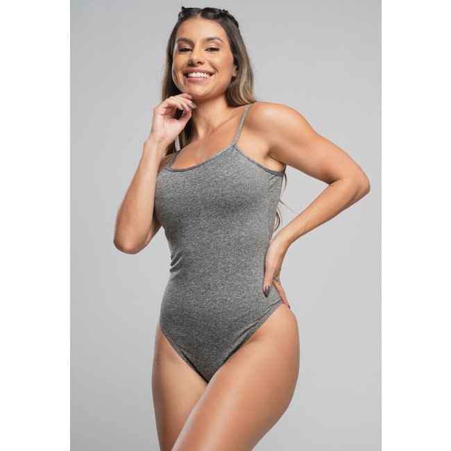 Body Alcinha MVB Modas Costa Nua Decote Aberto Lado Cinza