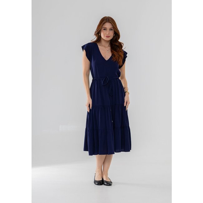 Vestido Aura Alice Viscolinho Liso Marinho