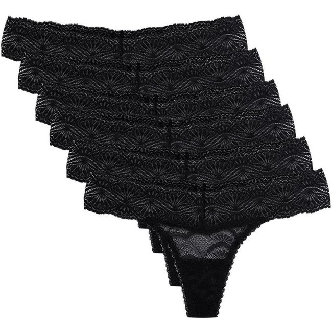 Kit 6 Calcinhas Fio Renda Shiny Love Preto