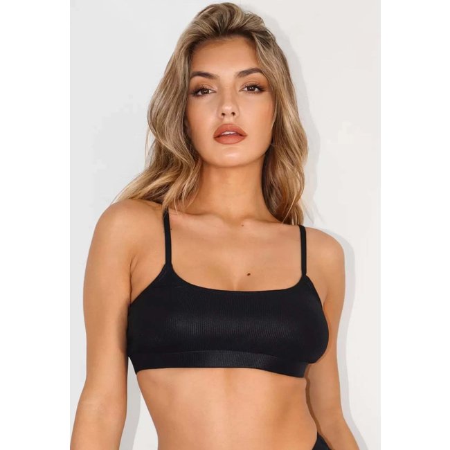 Top Cropped Diluxo Blusa Canelada Preta