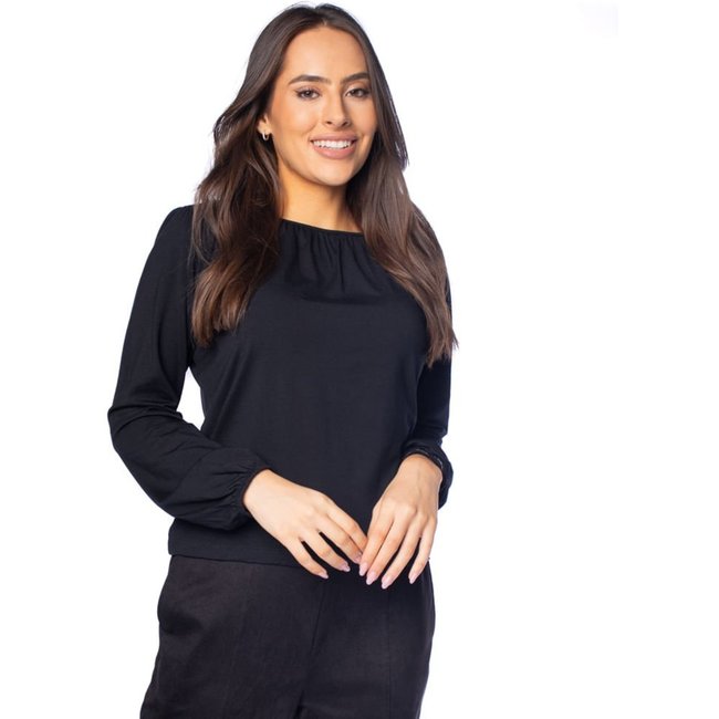 Blusa Feminina Olho Fatal com Elástico nos Punhos Preto
