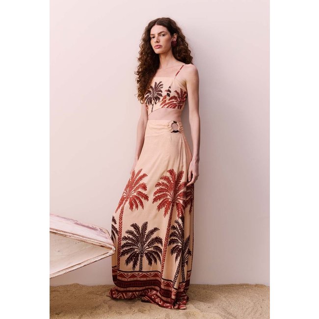 Vestido Longo Cut Out Lateral Estampado Marajoara