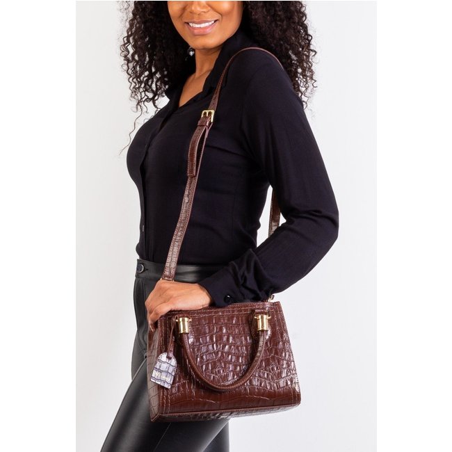 Bolsa Bellaniz Baú De Couro Croco Andressa - Café