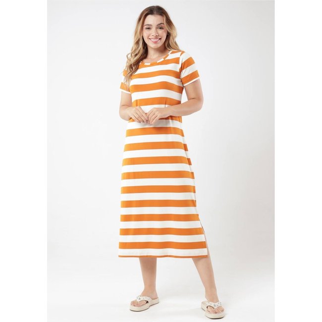 Vestido Midi Pau a Pique Listrado Amarelo Ouro AMARELO OURO - G Pau a Pique