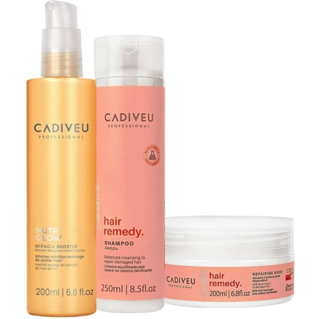 Kit Cadiveu Essentials Hair Remedy Shampoo Máscara e Nutri Glow Booster (3 produtos)