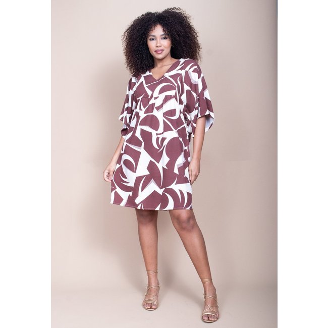 Vestido Curto Cabana Free Pequi Viscose Estampa Raízes Marrom