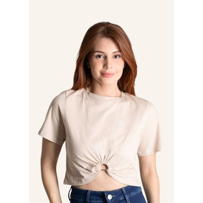 Cropped Manga Curta Sawary Fashion Argola BEGE