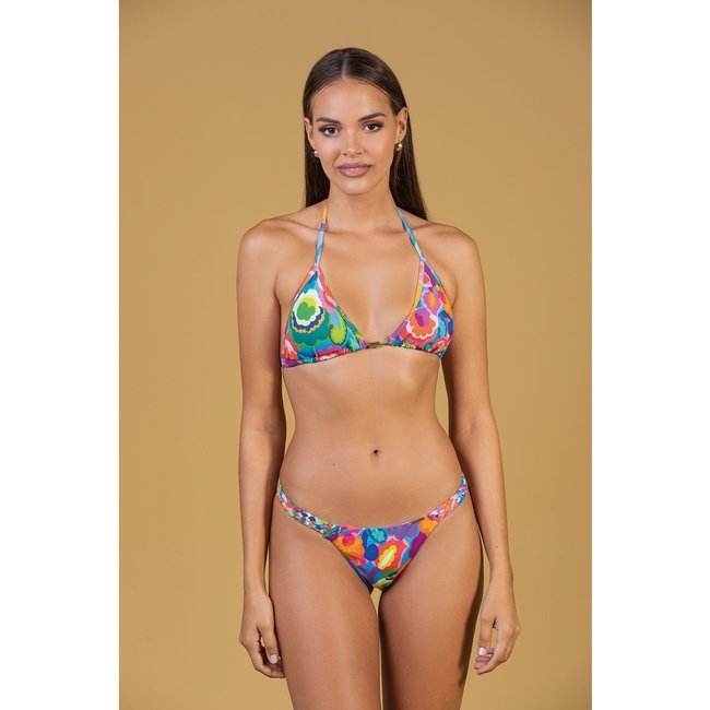 Conjunto Biquíni Cortininha com Calcinha de Tranças Floral Multicolorido