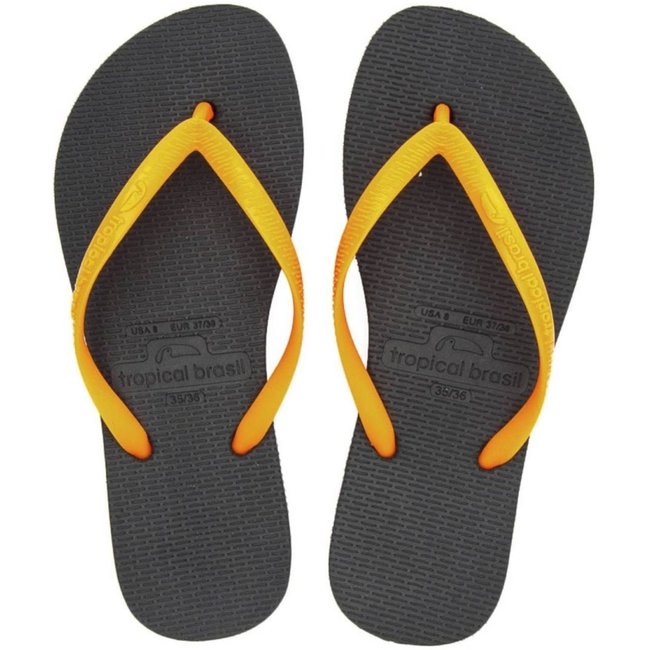 Chinelo Tropical Brasil Essencial Flip Flop Preto Com Laranja