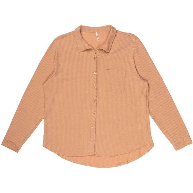 Camisa Feminina Habana Plus Size Canelada com Botões Bege