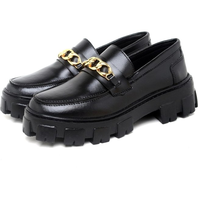 Sapato Feminino Mocassim Okford DUBUY 1413FG Preto