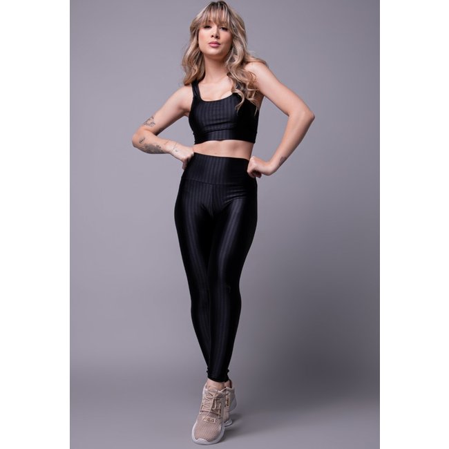 Conjunto Fitness Top Bojo Removível e Calça New Zig Preto