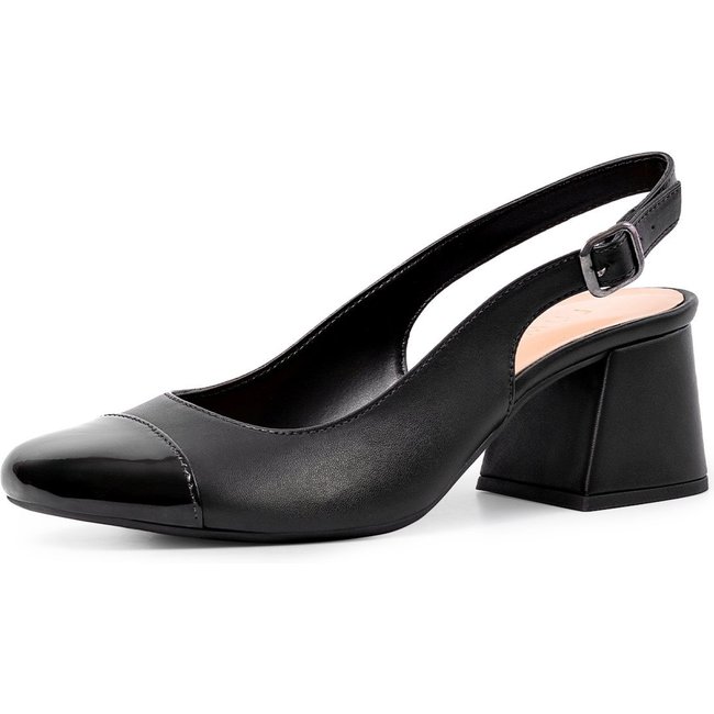 Scarpin Feminino Mary Jane Boneca Lumiss Slingback Bicolor Salto Bloco Confortável Preto
