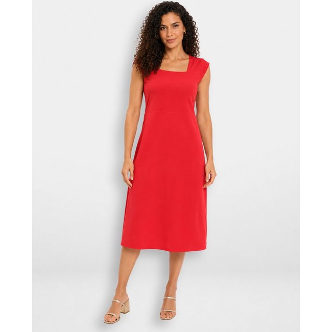 Vestido Midi decote quadrado em crepe Vermelho