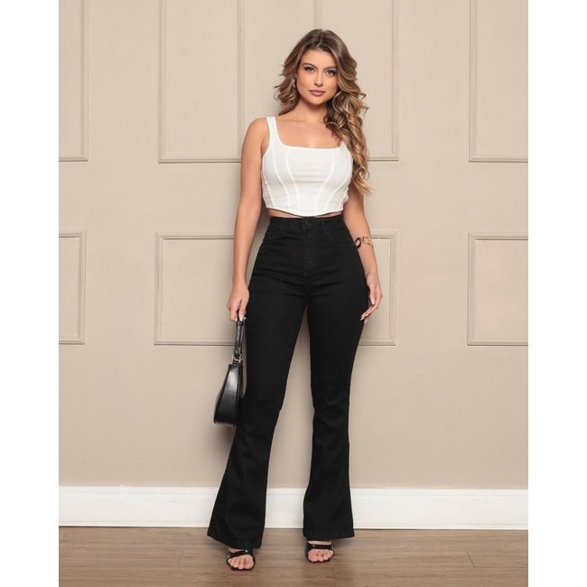 Calça Jeans Flare Feminina Avec Boca De Sino Basica Black