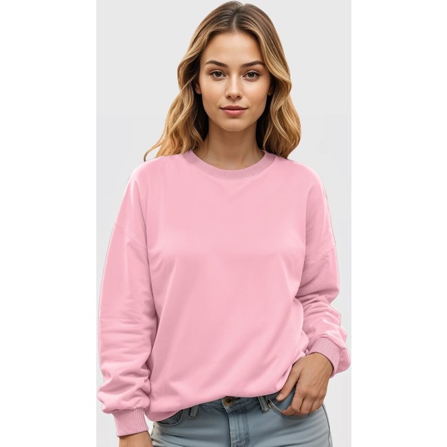 Blusa de Frio Moletom Feminino Flanelado Benellys Liso Gola Redonda Rosa Claro
