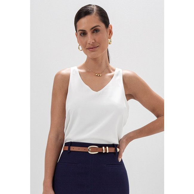 Regata Off White com Decote V Lucia