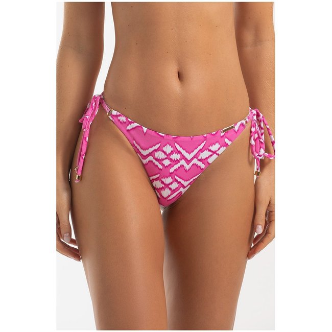 Calcinha Biquíni Avulsa com Laço e Laterais Ajustáveis Estampada Abstrato Rosa e Branco Fio Dental