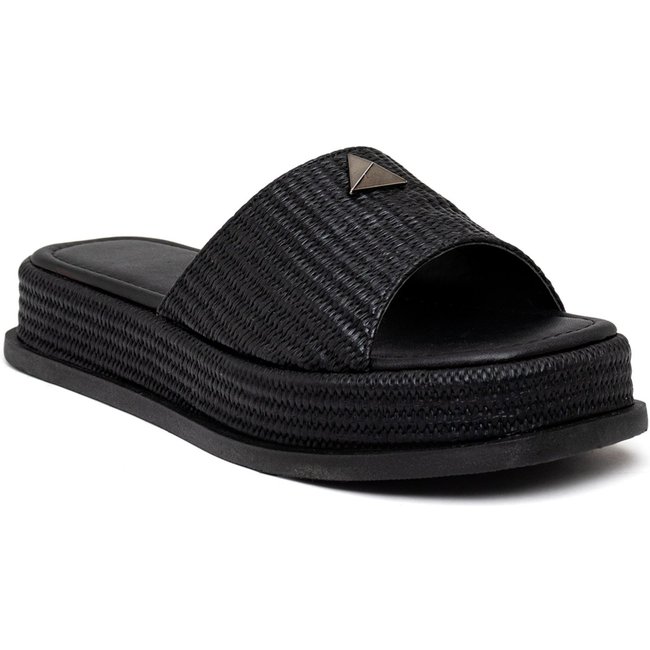 Tamanco Feminino Flatform Plataforma 23413 Rafia Preta