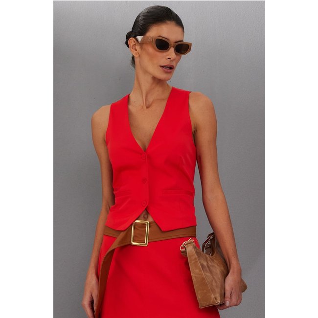 Colete Feminino Casual em Linho Smk Vermelho