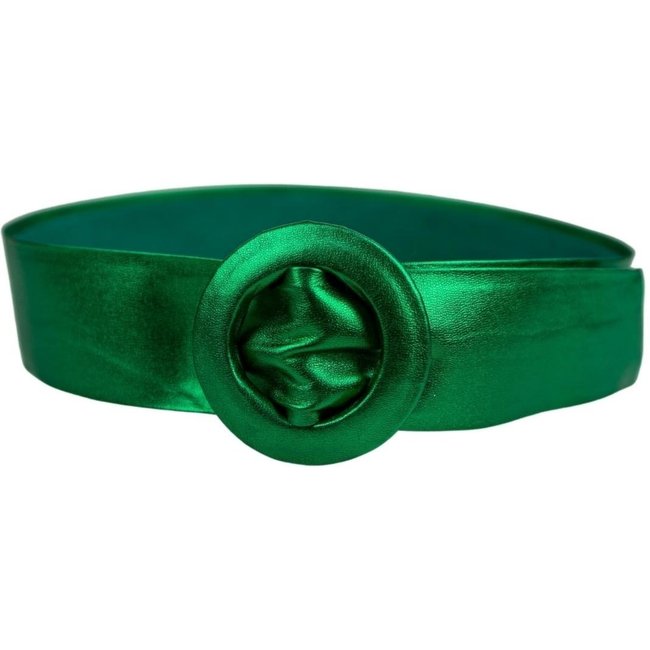 Cinto Crisfael Faixa De Couro Legítimo Metalizado Verde Jade