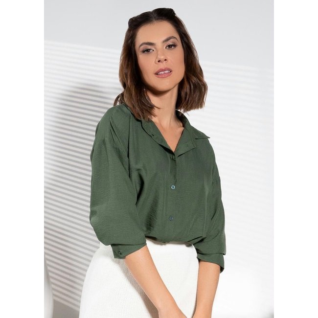 Camisa Oversized Alongada Crepe Plano Verde Quintess