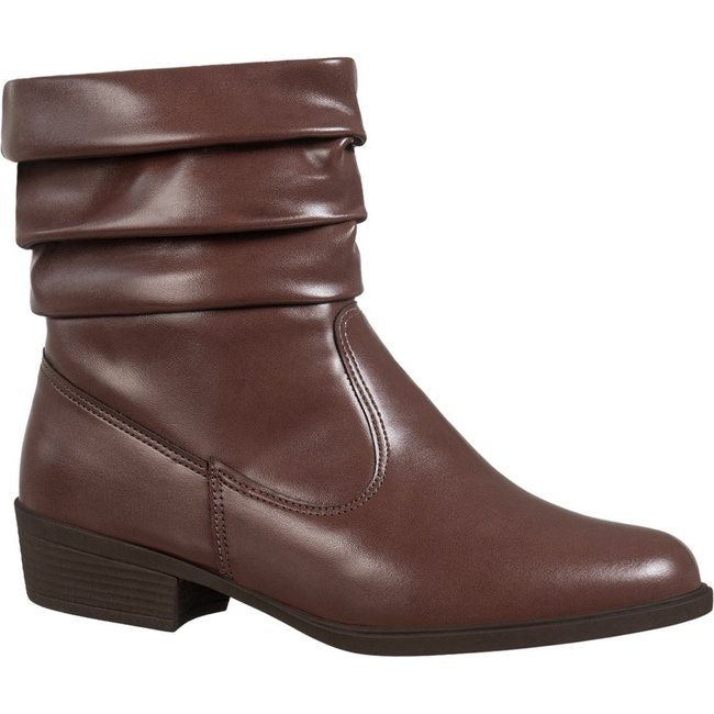 Bota Feminina GiGiL Bico Arredondado Franzido Plissado Cano Curto Salto Baixo Terra