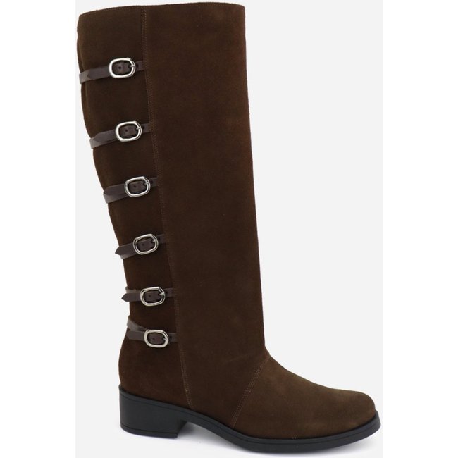 Bota Cano Longo Montaria Feminina Couro Legitimo Fivelas Ajustáveis Couro Conforto Camurça Expresso