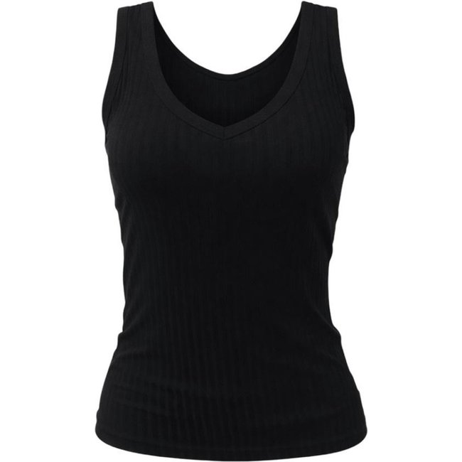 Blusa Alcinha Canelada Gola V Básica Feminina Lunender 0475 Preta
