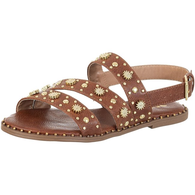 Sandália Feminina Rasteirinha Via Birigui Com Spikes e Enfeites Marrom