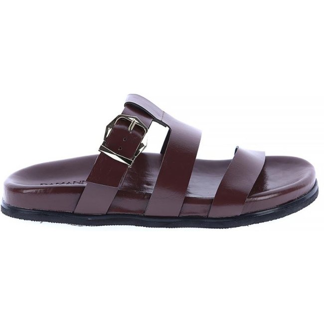 Flat Rasteira Damannu Shoes Feminina com Tiras e Fivela Ajustável Marrom
